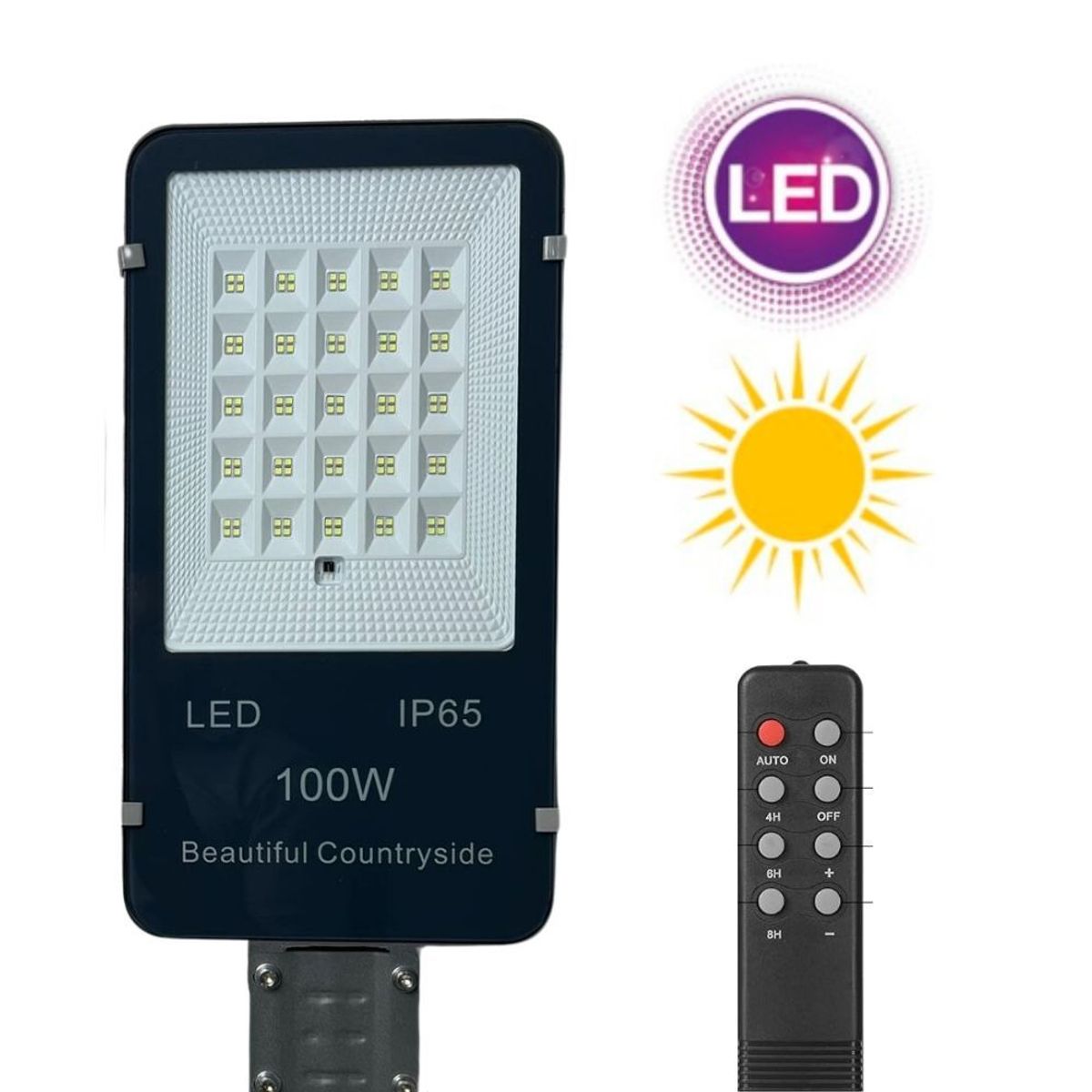 GENERICO - Lámpara Farola 100W Panel Solar Iluminacion Exterior Control Remoto