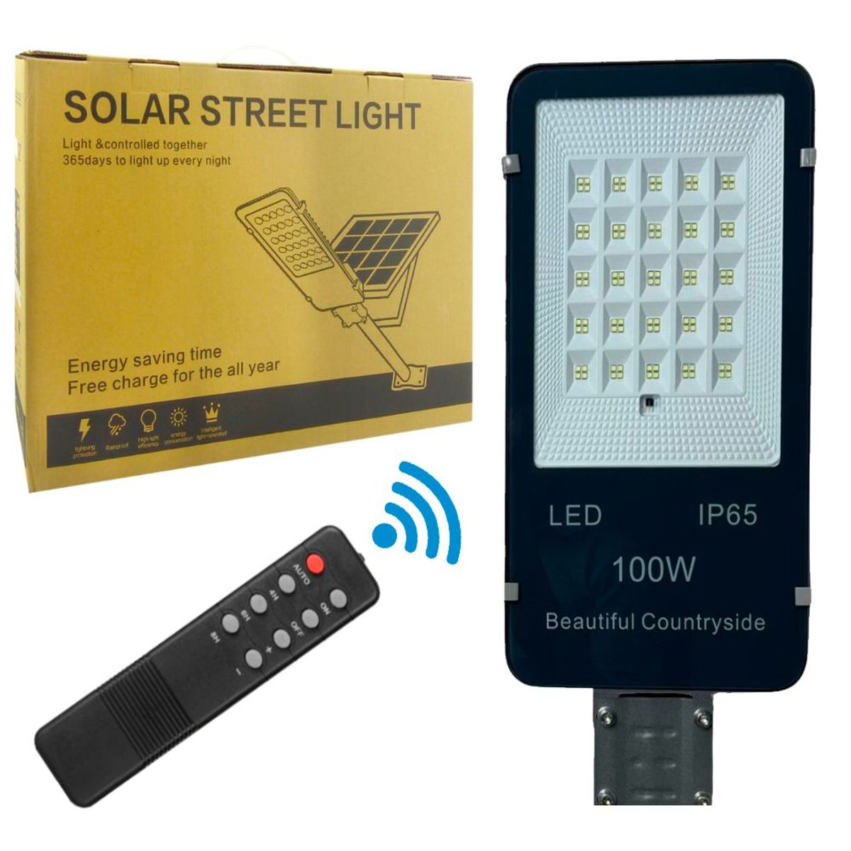 GENERICO - Lámpara Farola 100W Panel Solar Iluminacion Exterior Control Remoto