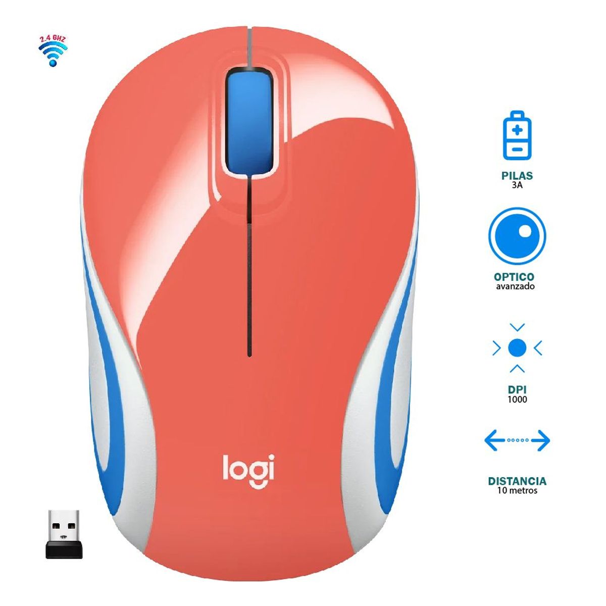 LOGITECH - Mouse Logitech M187 Mini Refresh Coral