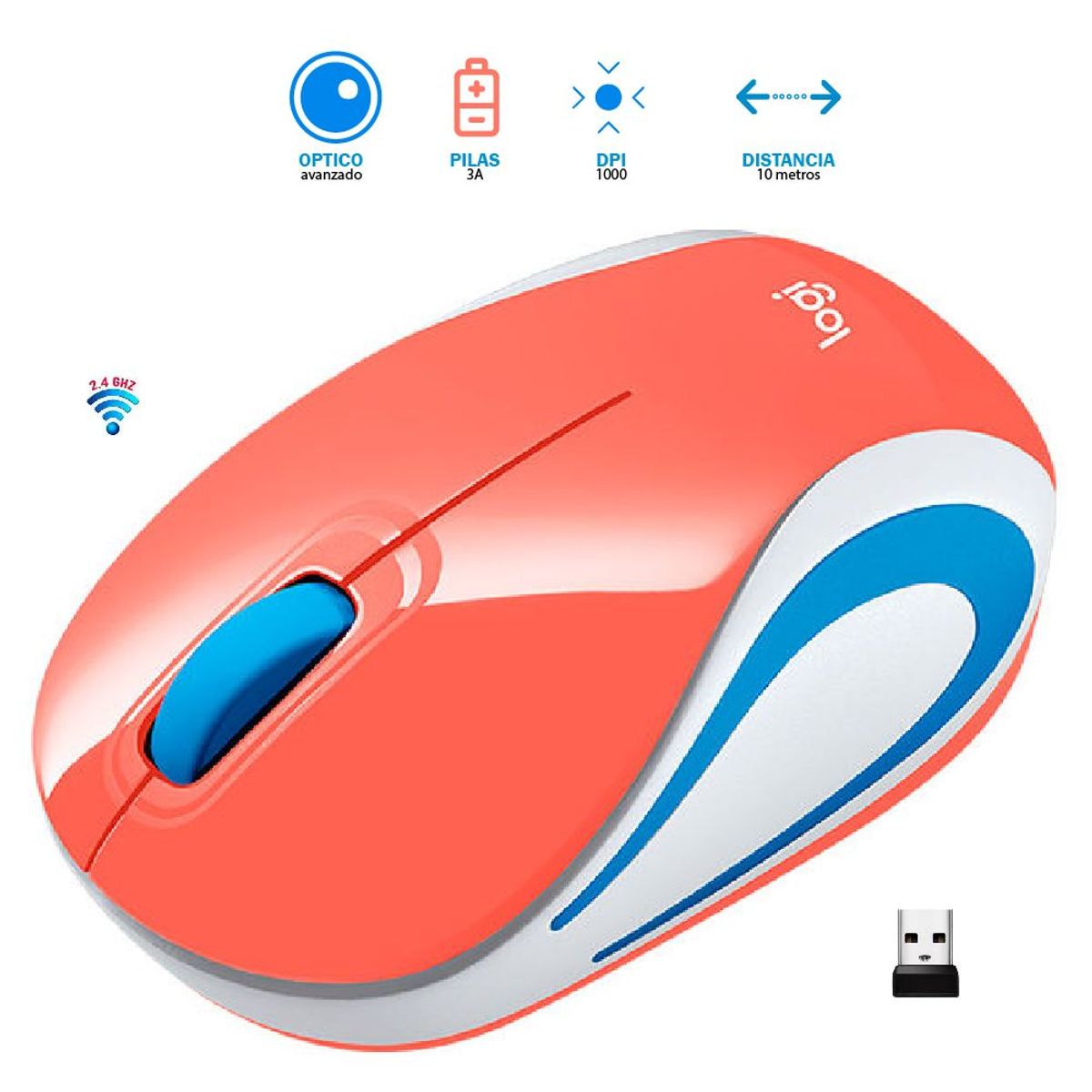 LOGITECH - Mouse Logitech M187 Mini Coral