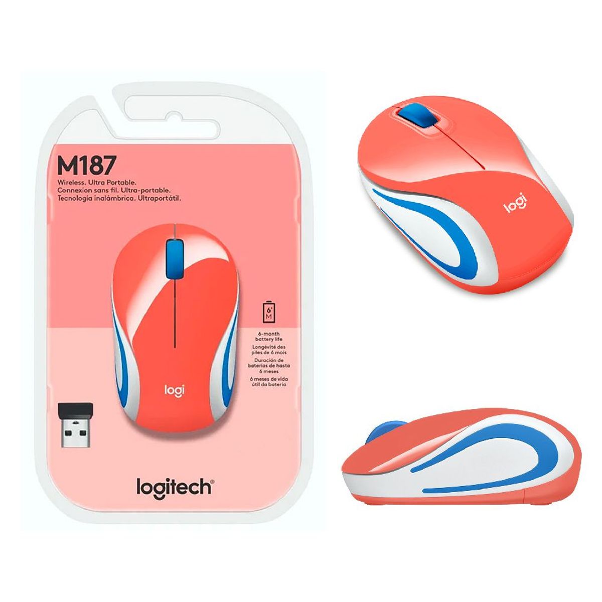 LOGITECH - Mouse Logitech M187 Mini Coral