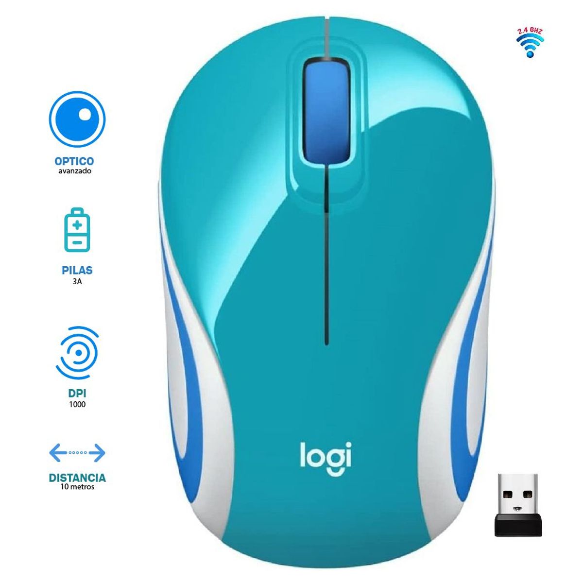 LOGITECH - Mouse Logitech M187 Mini Refresh Light Blue