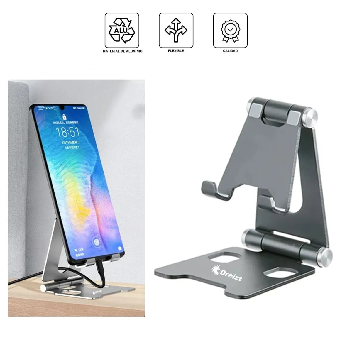 DREIZT - Soporte para Celular de Aluminio Ajustable Dreizt Gris APC230012