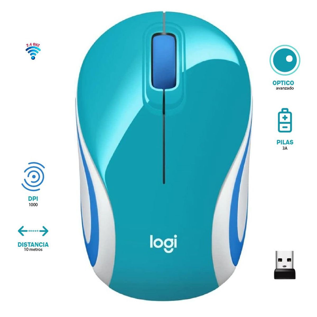 GENERICO - Mouse Logitech M187 Mini Light Blue