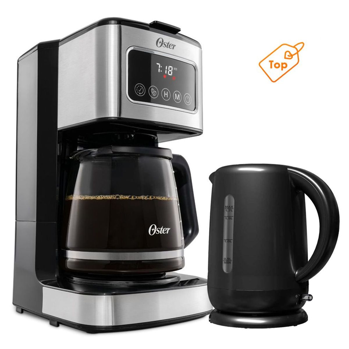 OSTER - Cafetera Oster 12 Tazas Con Pantalla Táctil mas Hervidor Electrico