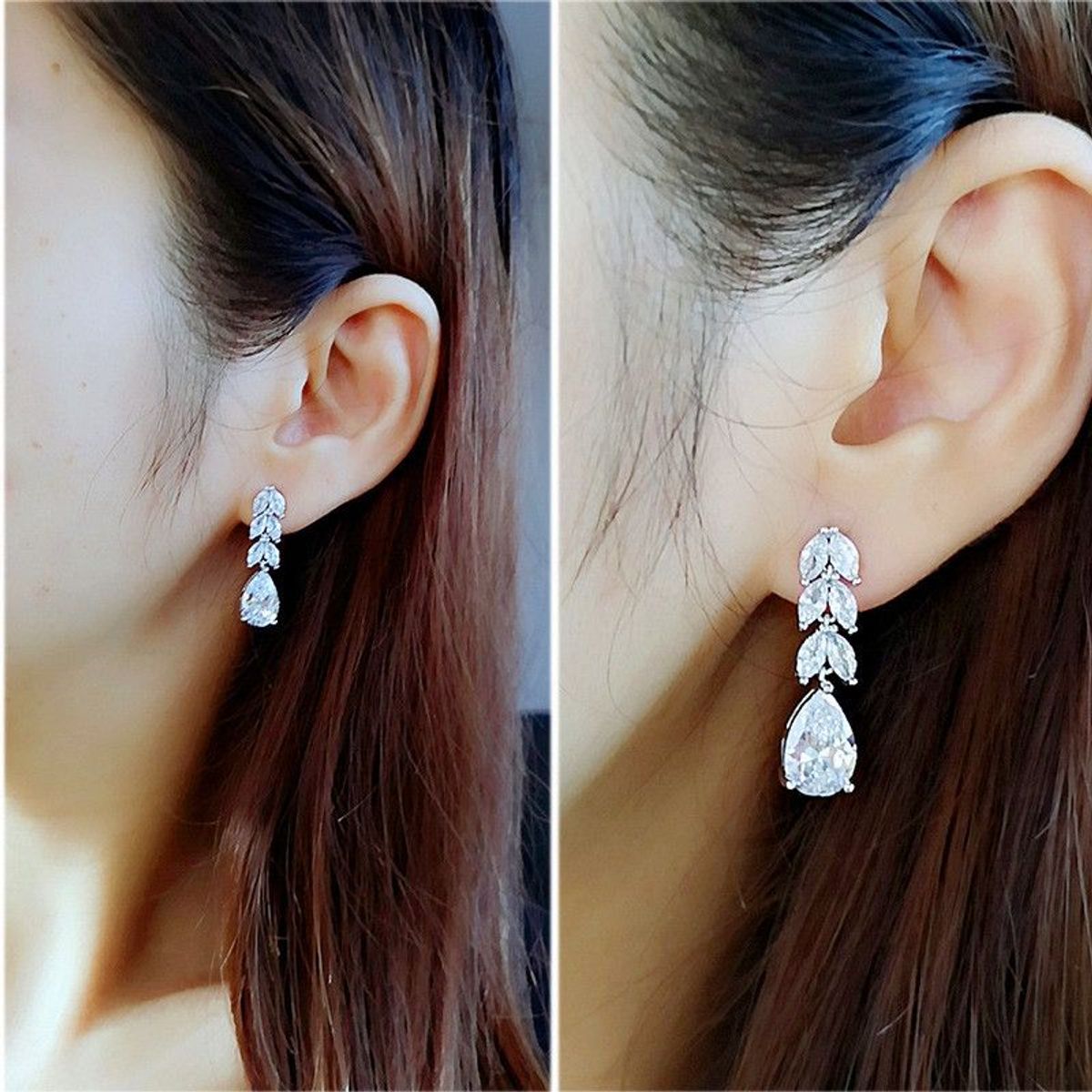 LA TIENDA 88 JOYAS Y ACCESORIOS - La Tienda 88 - Aretes Pendientes Mujer Gota de Cristal - Blanco