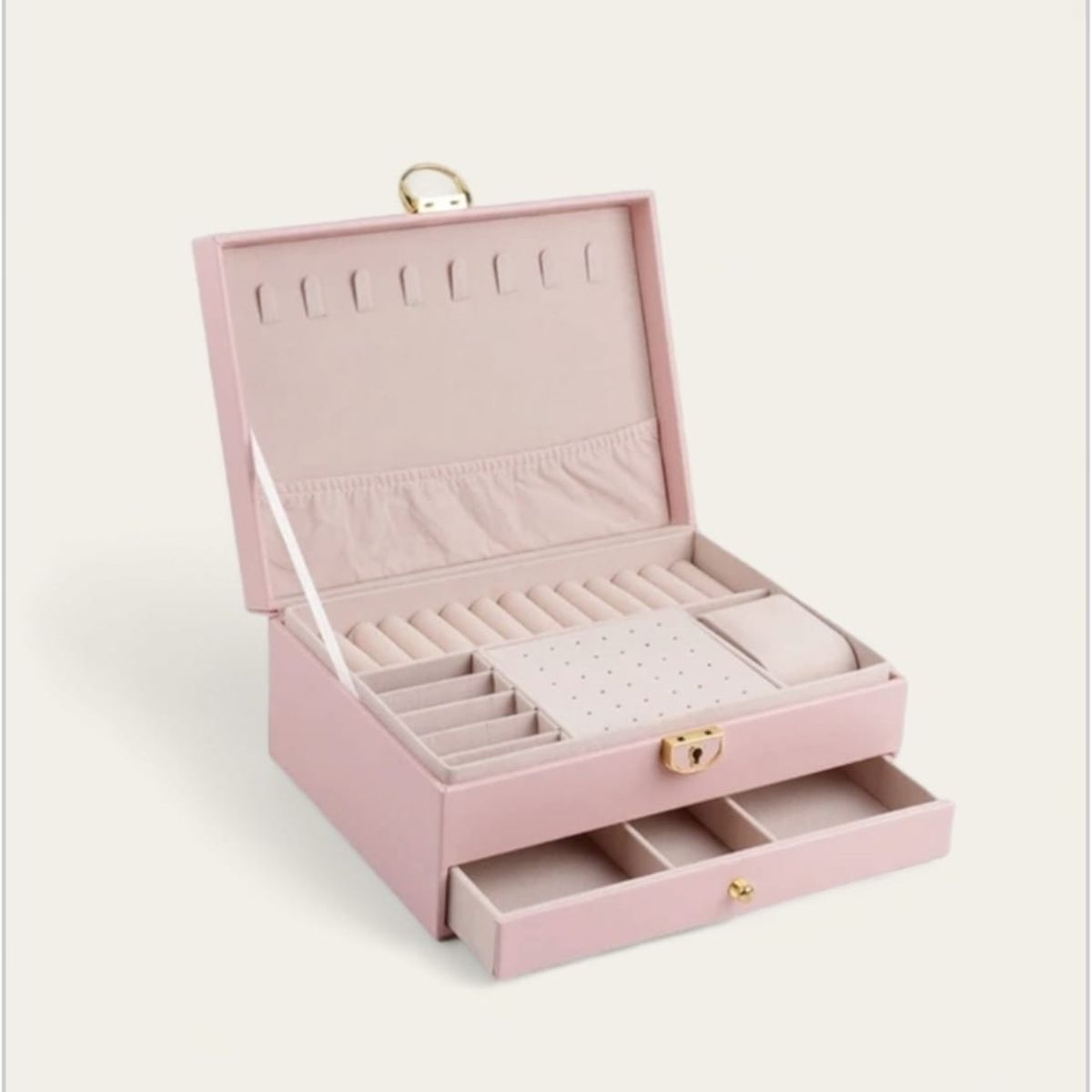 GENERICO - Joyero Caja Organizadora Portátil de 2 Compartimientos Rosado