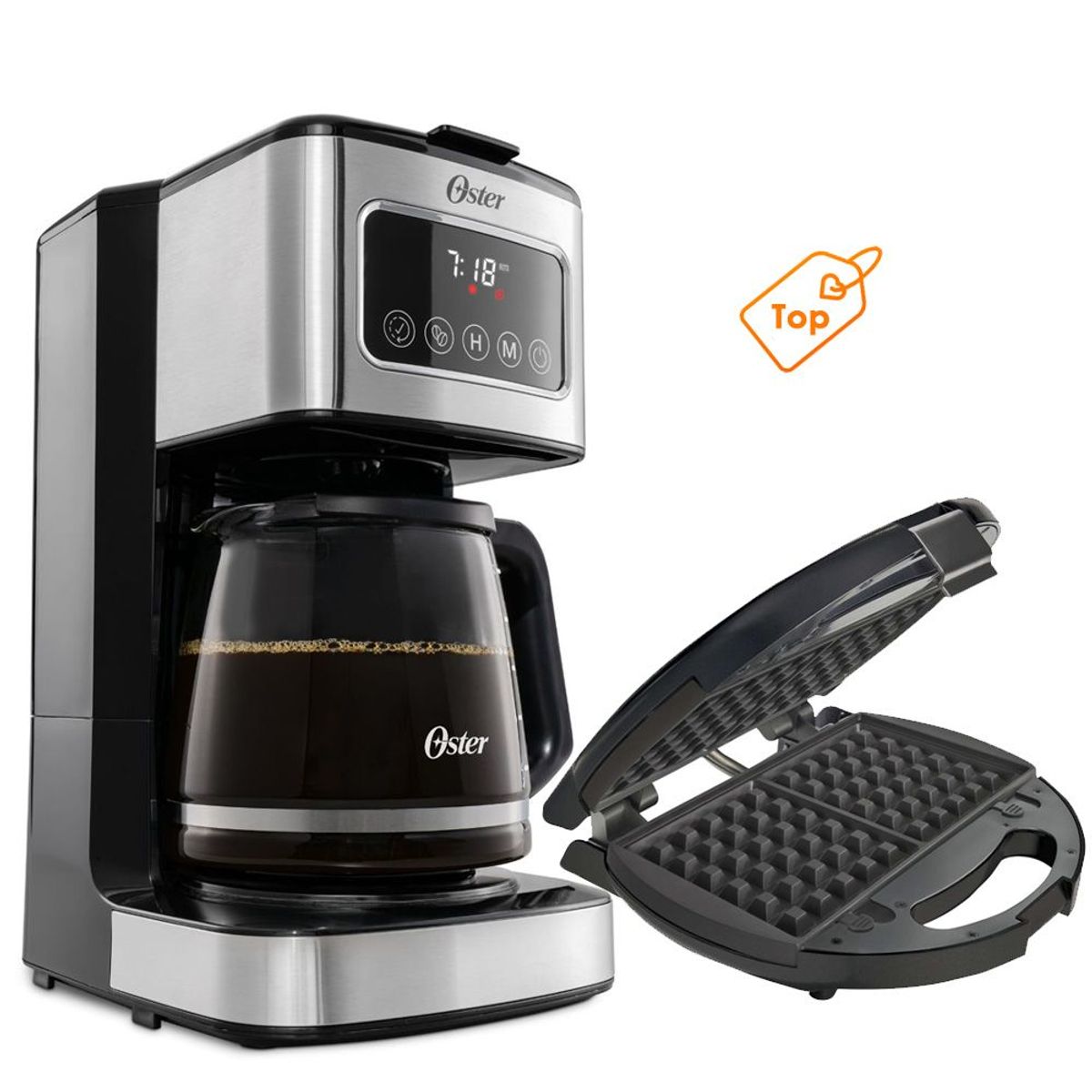 OSTER - Cafetera Programable Oster de 12 Tazas mas Sanguchera y Waflera