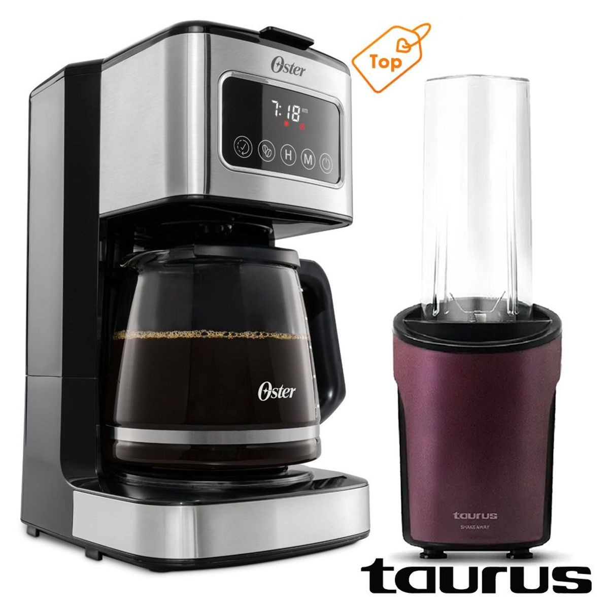 OSTER - Cafetera Oster Programable 12 Tazas mas Licuadora Personal Taurus