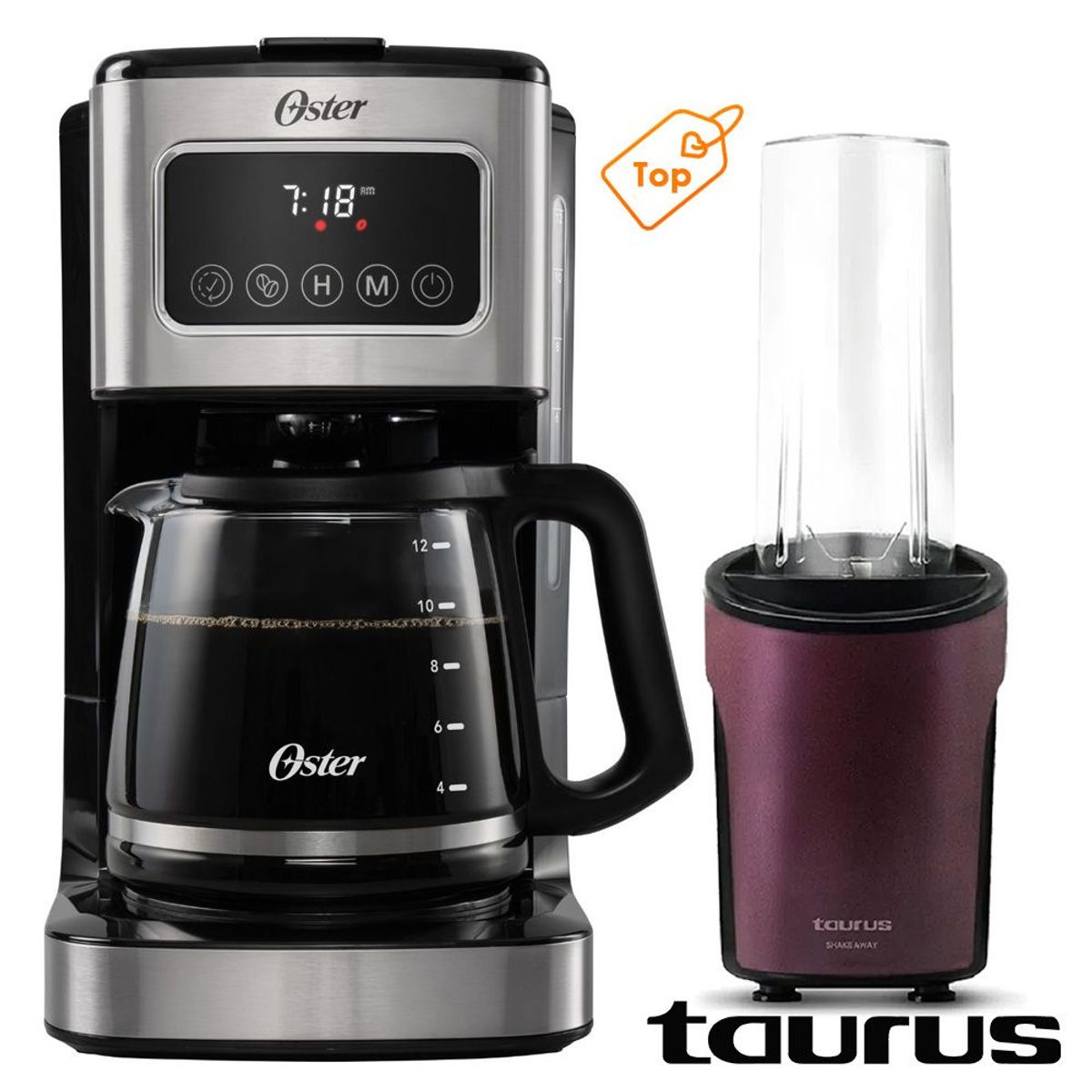 OSTER - Cafetera Oster Programable 12 Tazas mas Licuadora Personal Taurus