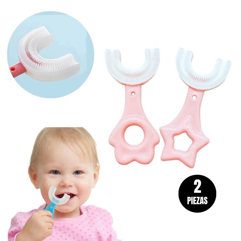 GENERICO - Pack Cepillo en forma de U para niños 2 piezas Rosado