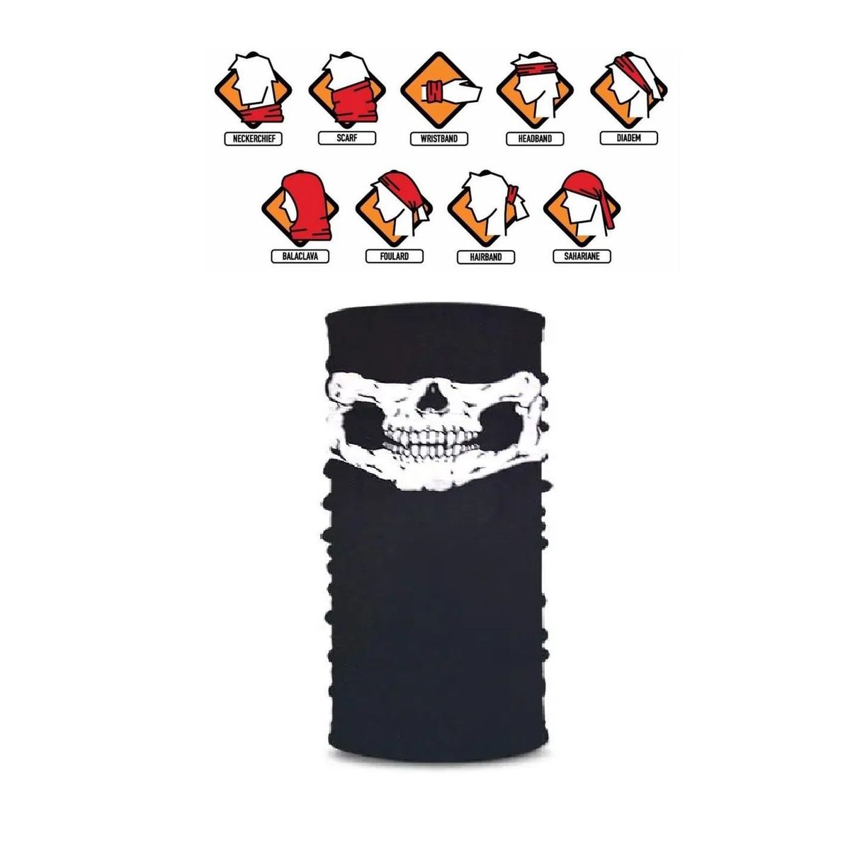 GENERICO - Bandana Calavera Poliamida Multifuncional Diseño Moto