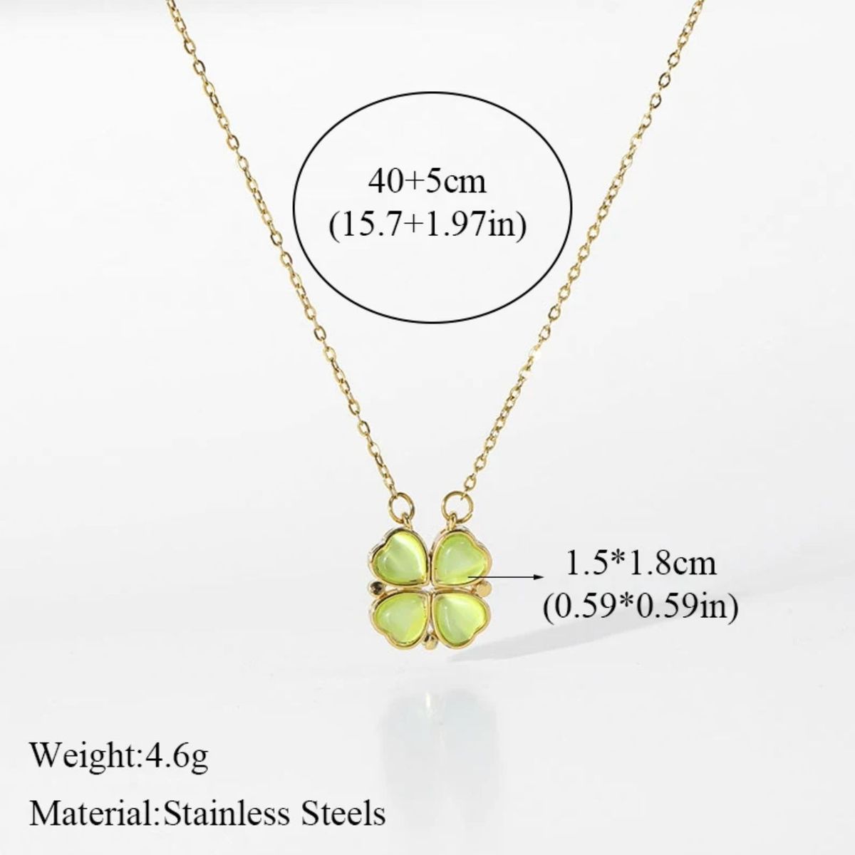 GENERICO - collar  trébol  de hojas de verdes en acero inoxidable 316L