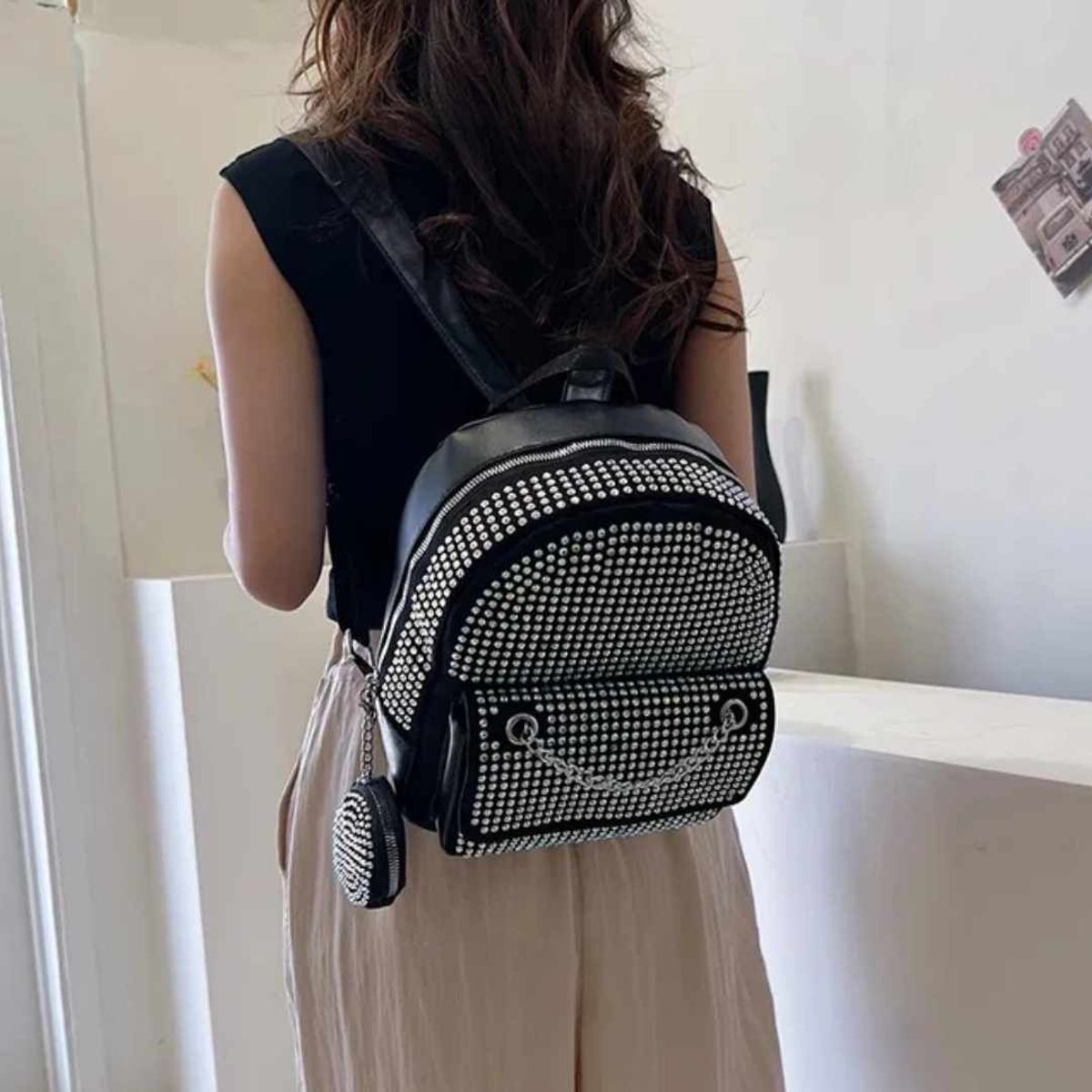 GENERICO - Mochila Mujer Dama de Diamantes Kawai Coreana de Cuero Alta Calidad