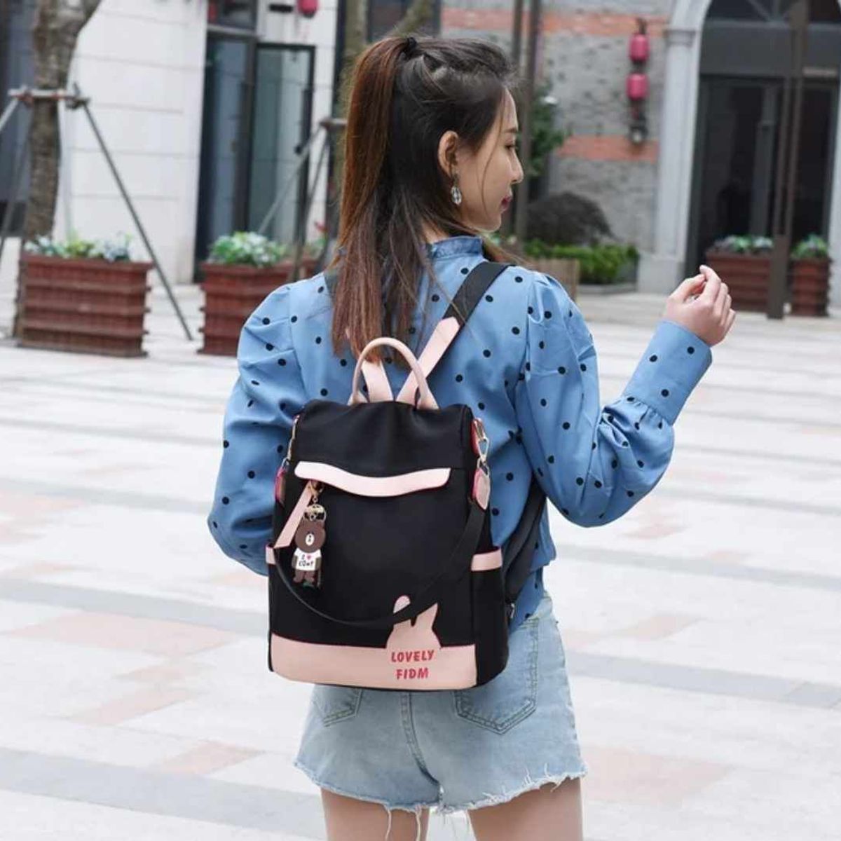 GENERICO - Mochila Mujer Dama Lovely Antirobo Bolso tipo Coreana con Llavero