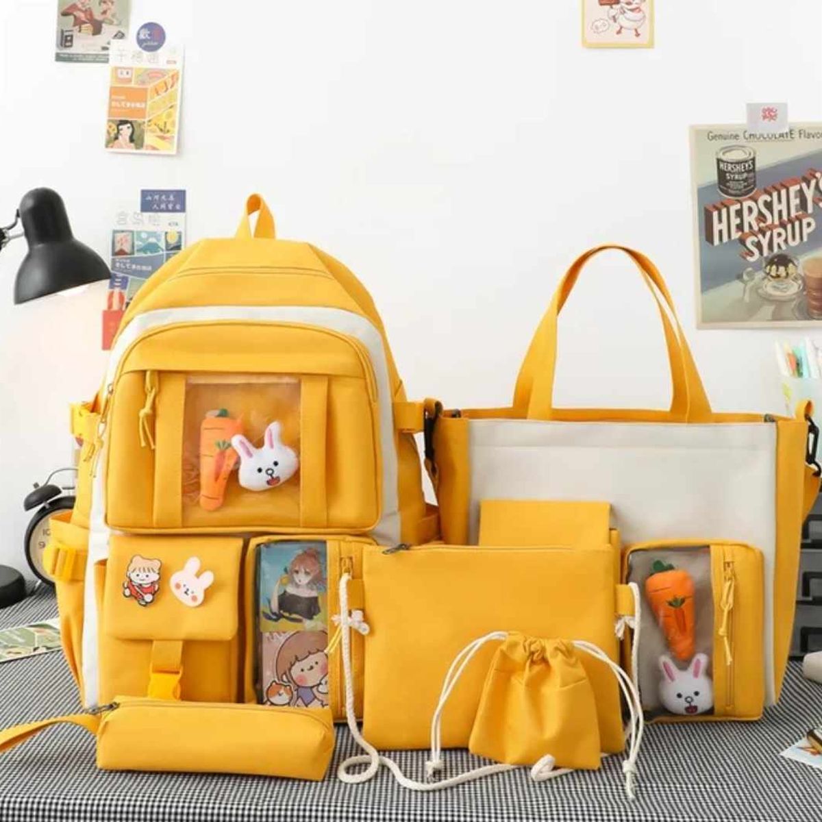 GENERICO - Mochila Kawai Set De 5 Piezas Con Accesorios Coreana Bolsos Cartuchera