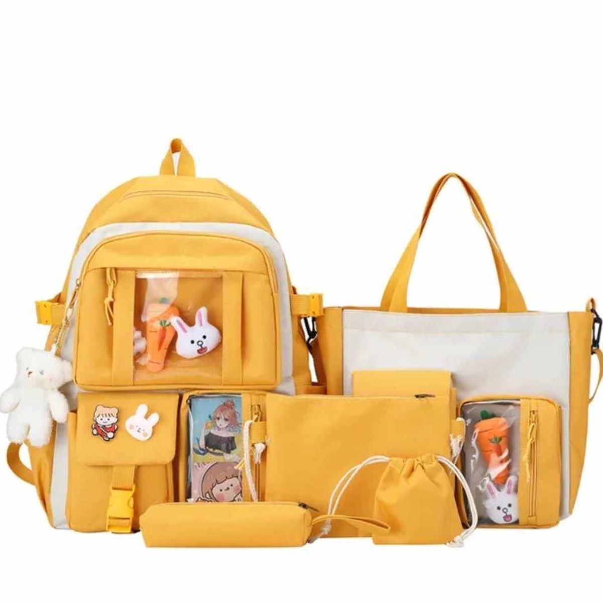 GENERICO - Mochila Kawai Set De 5 Piezas Con Accesorios Coreana Bolsos Cartuchera