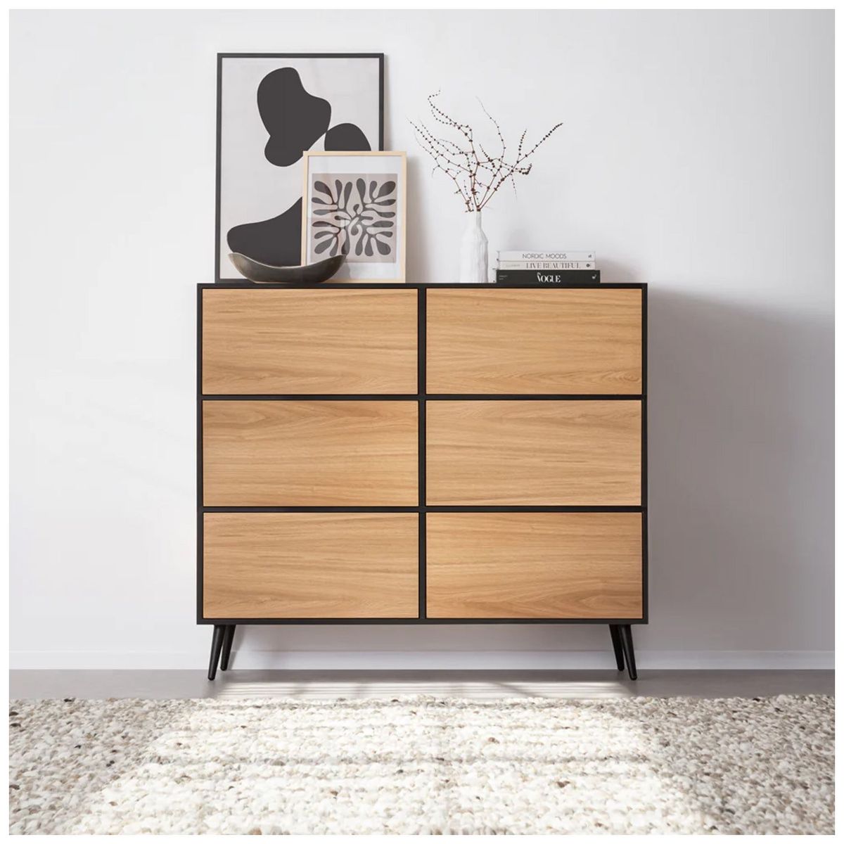 VENTITAS HOME - Cómoda Vintage Kamilo 6 Cajones Ventitas Home Roble Buralo y Negro