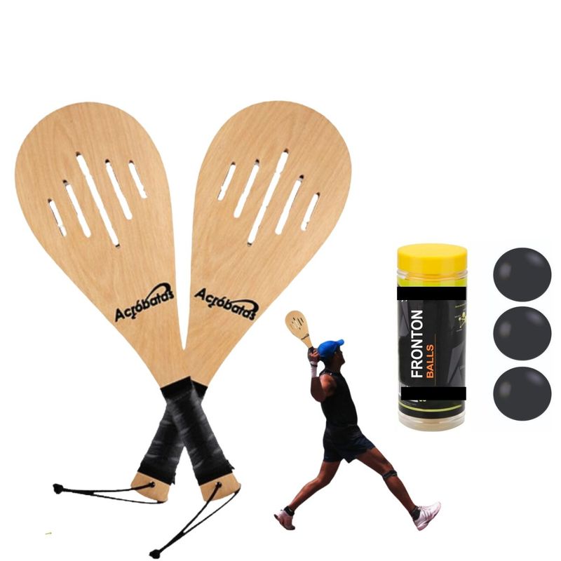 GENERICO - Dos raquetas de frontón o paletas + 3 pelotas fronton