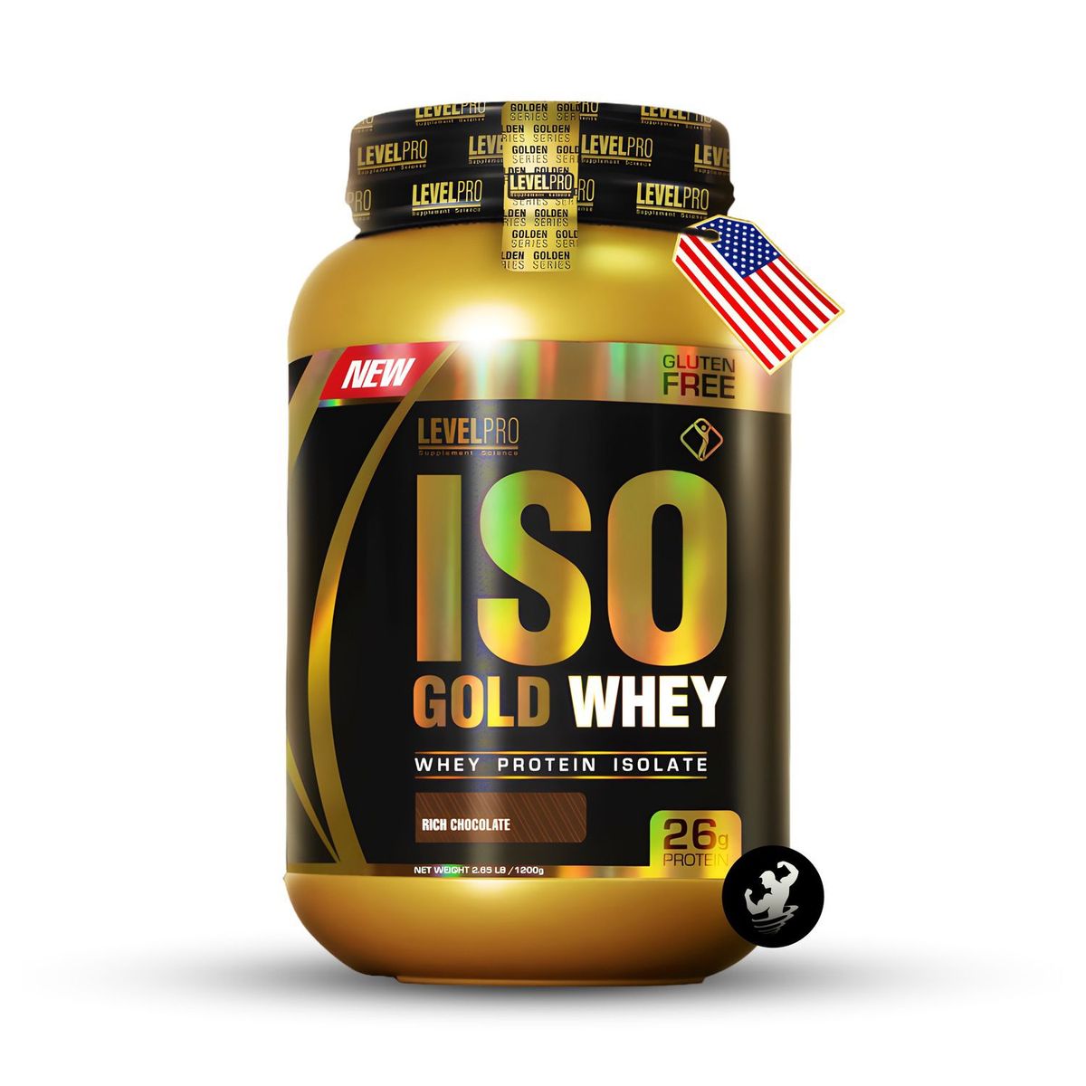 LEVEL PRO - Proteína Iso Gold Whey 2.43 lbs - Rich Chocolate + Obsequios