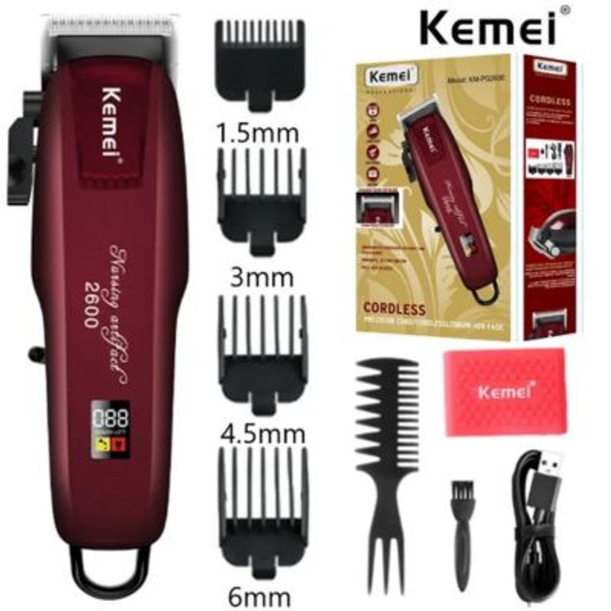 GENERICO - MAQUINA CORTADORA DE PELO PROFESIONAL KEMEI KM-2600 BARBERIA