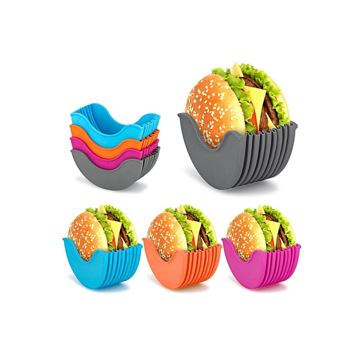 GENERICO - PACK x4 Soporte de Silicona Para Hamburguesas Reutilizables