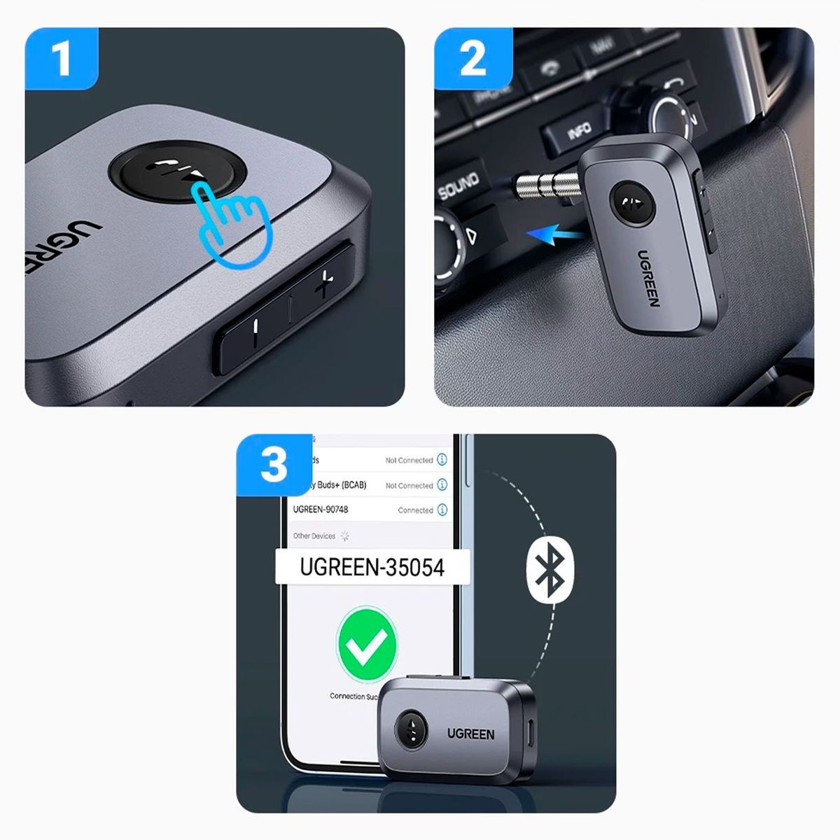 UGREEN - Adaptador Receptor Ugreen Bluetooth 5.3 Audio CM596 Gris