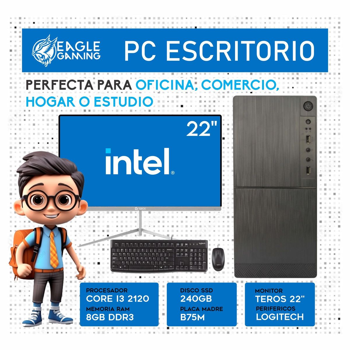 INTEL - Computadora pc intel core i3 2120 monitor 22 ram 8gb ssd solido 240 gb