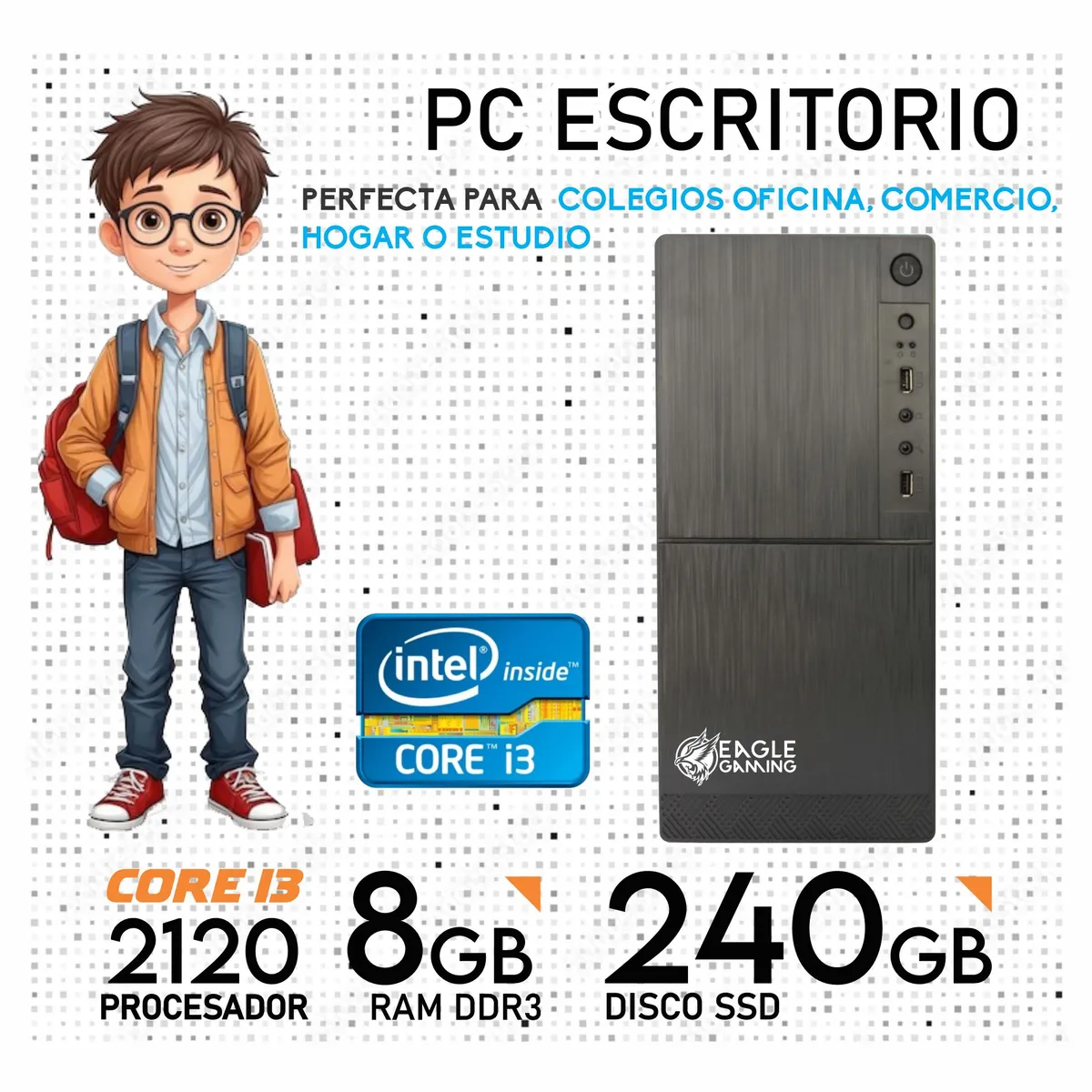 INTEL - COMPUTADORA ESCRITORIO INTEL I3 2120 - 8GB - SSD 240GB