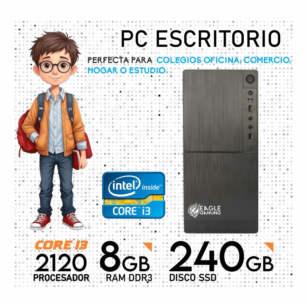 INTEL - COMPUTADORA ESCRITORIO INTEL I3 2120 - 8GB - SSD 240GB