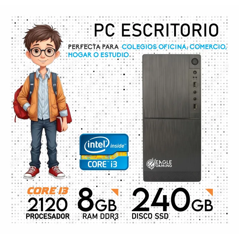 INTEL - COMPUTADORA ESCRITORIO INTEL I3 2120 - 8GB - SSD 240GB