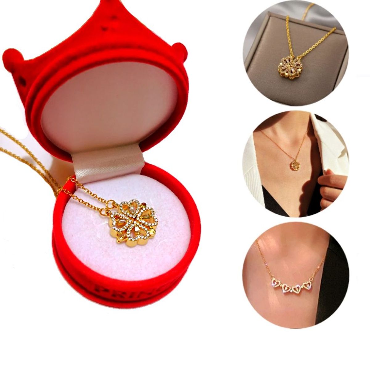 GENERICO - Collar Trébol Corazones  Acero  Inoxidable  Estuche Gratis