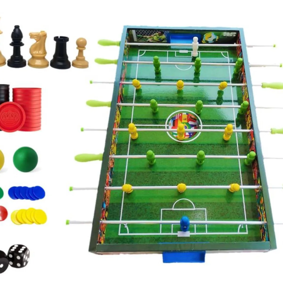 GENERICO - FULBITO DE MESA MANO REVERSIBLE MADERA - 5 JUEGOS EN 1 Verde