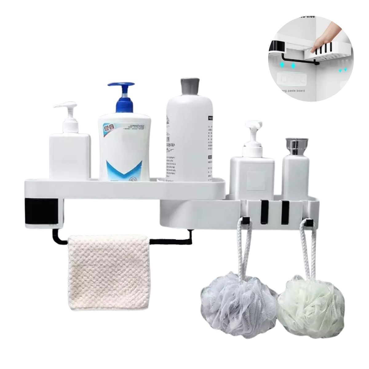 ELMEJORPRECIO - Esquinero Plegable Multiuso Con Adhesivo Para Baño Cocina Ducha Negro