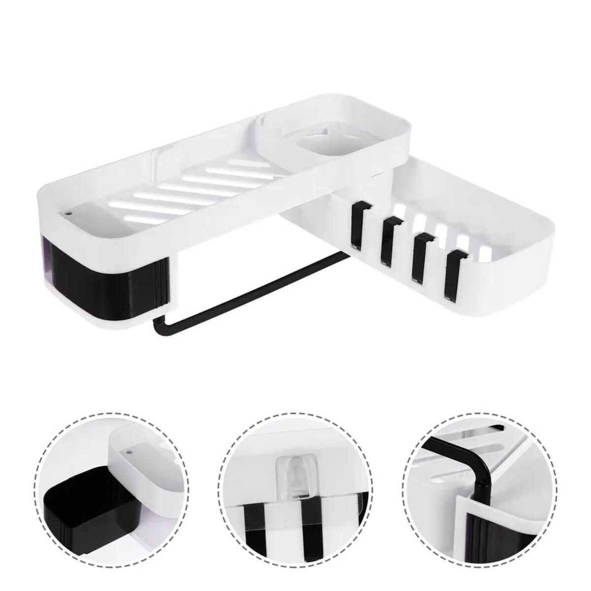 ELMEJORPRECIO - Esquinero Plegable Multiuso Con Adhesivo Para Baño Cocina Ducha Negro