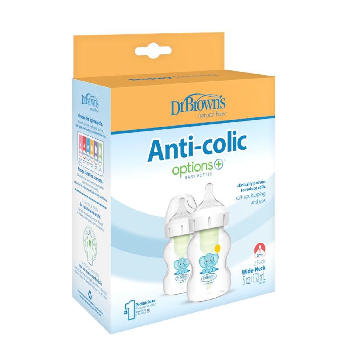 DR BROWNS - Set x2 Biberones Edición Especial Boc Ancha 5 Oz - Elefantes
