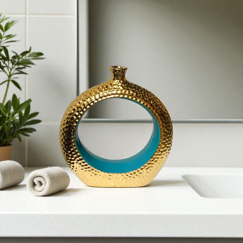 GENERICO - Florero Azul Dorado Turquesa Decorativo