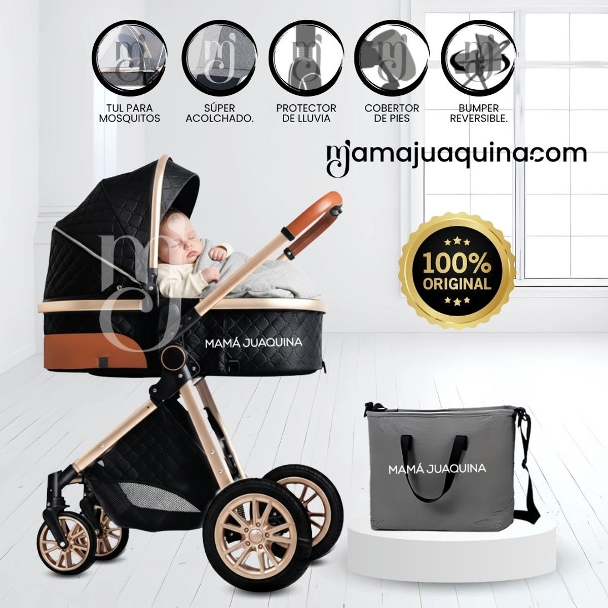 DOLCEZZA - Coche Travel System «SIENA» y Mochila Pañalera Black