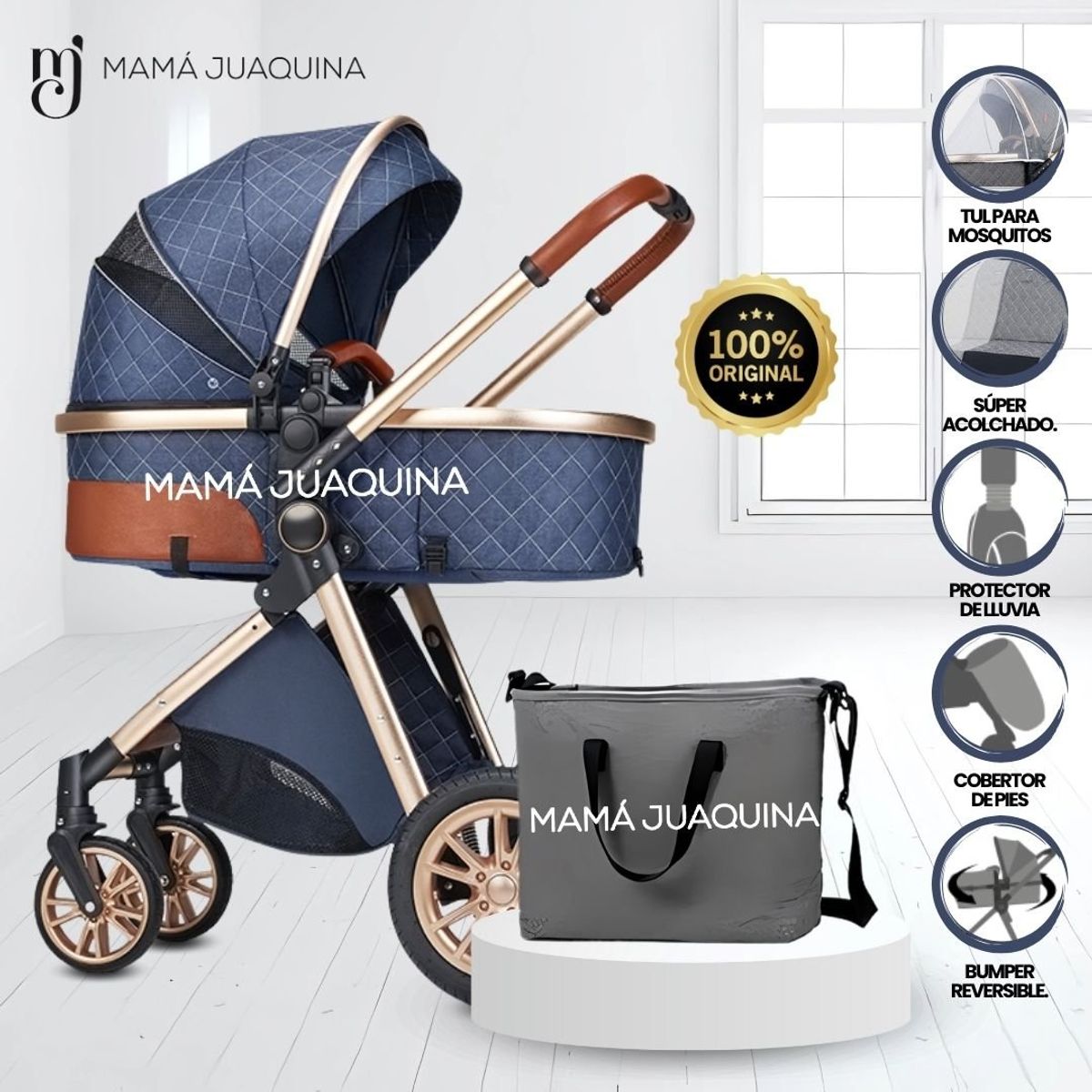 DOLCEZZA - Coche Travel System «SIENA» y Mochila Pañalera Blue