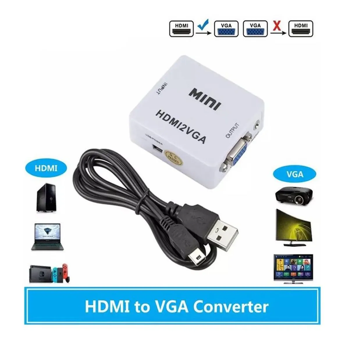 GENERICO - Conversor Convertidor Adaptador Hdmi A Vga Audio Cable Usb