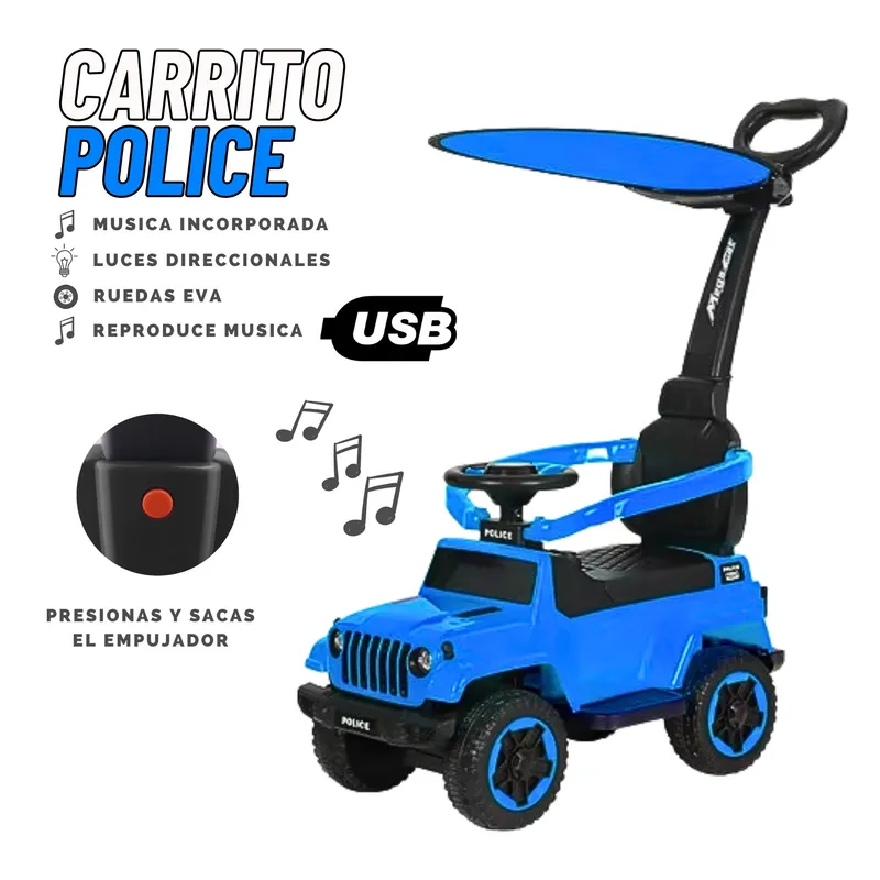 GENERICO - Carro Arrastre de juguete Policia para niño
