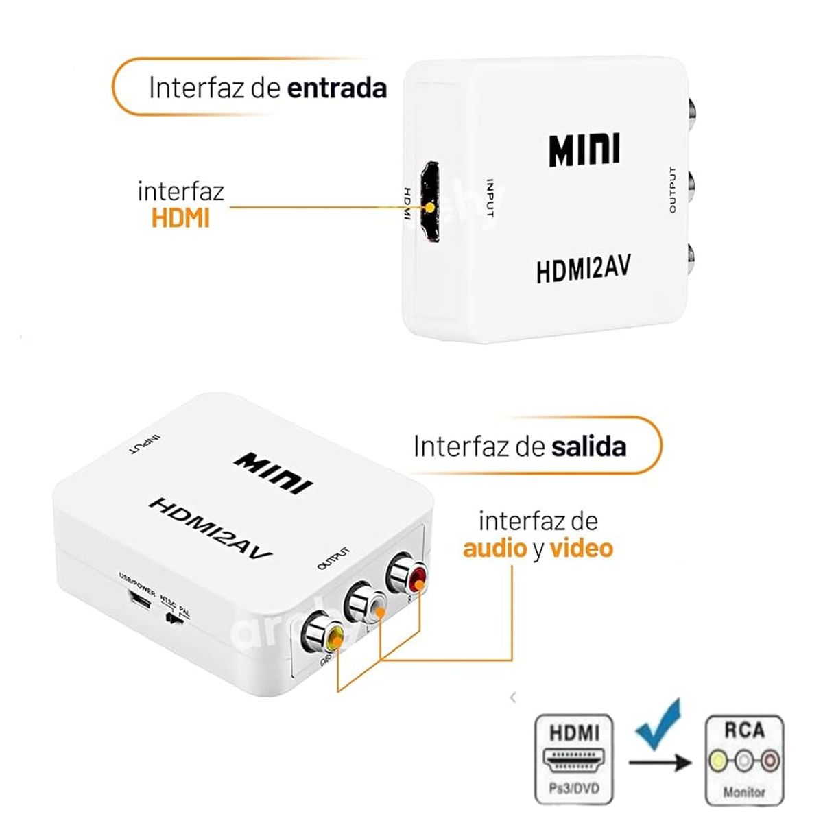 GENERICO - Convertidor Adaptador HDMI a AV RCA 1080p Full HD