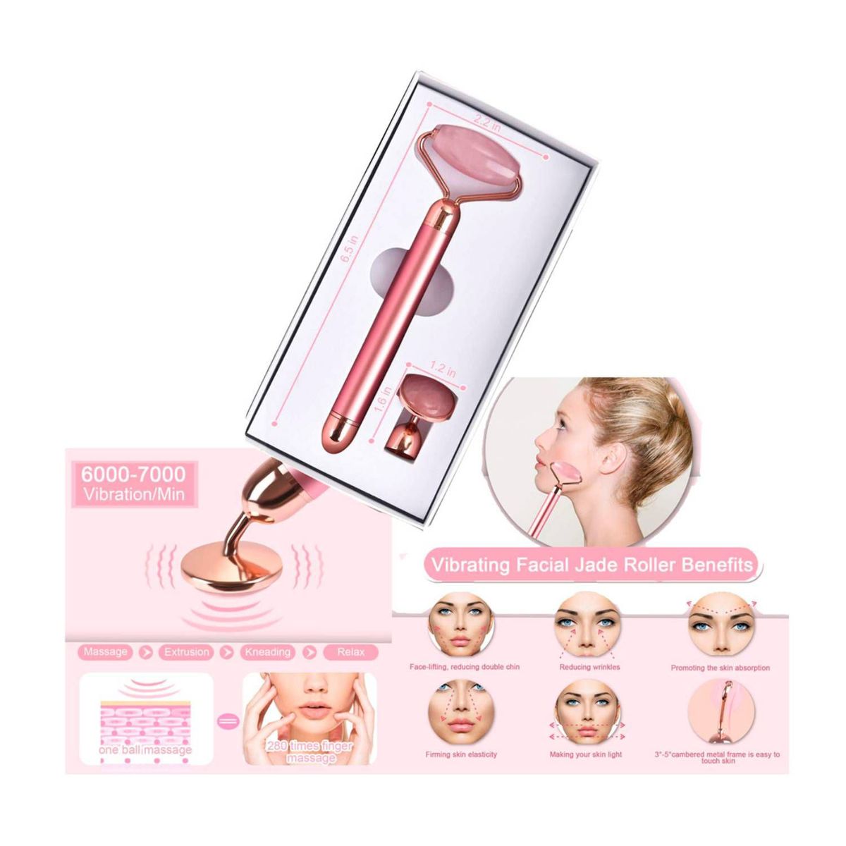 GENERICO - Masajeador Facial Rodillo Moldeador Facial de Cuarzo