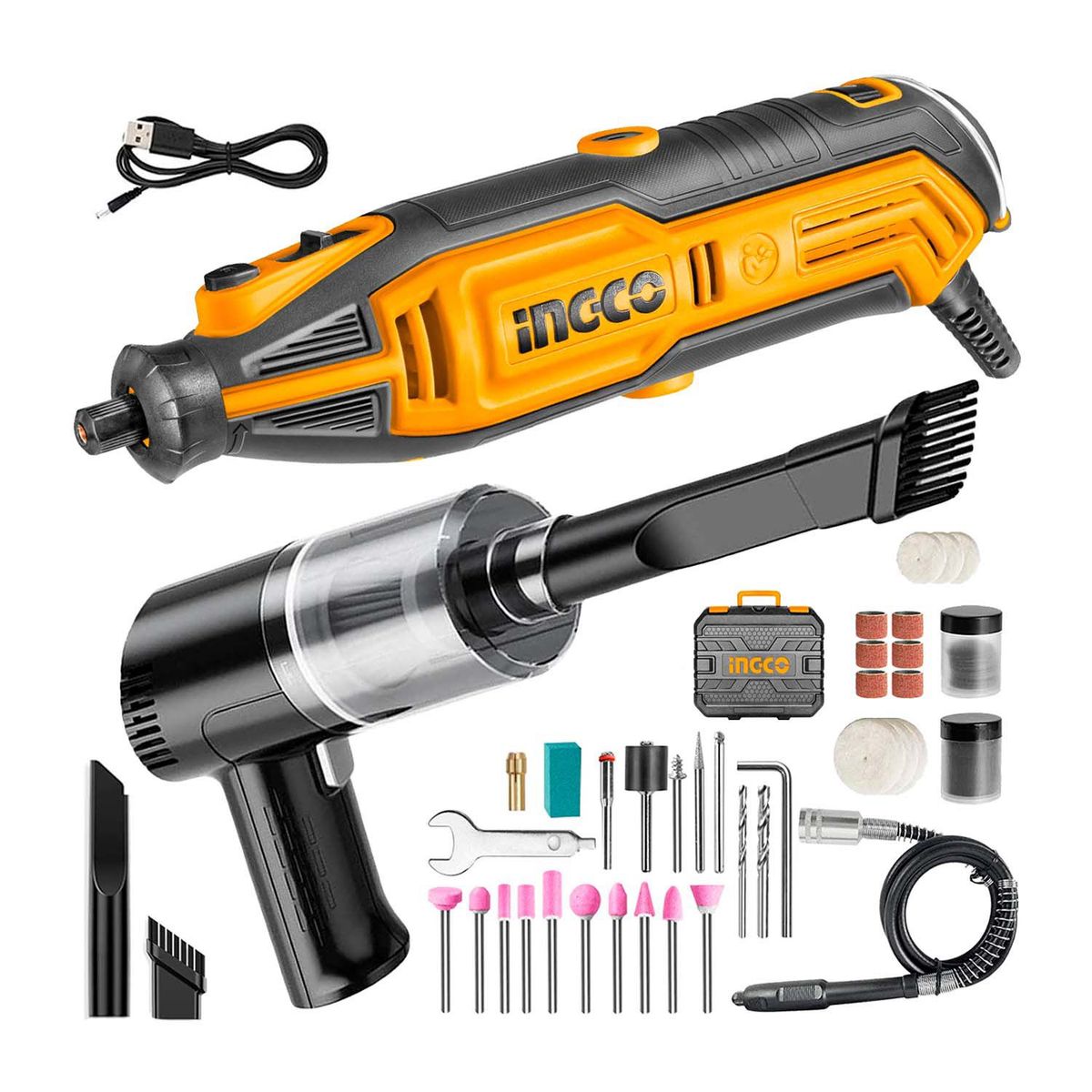 INGCO TOOLS - MINI GRINDER 130W MULTIPROPÓSITO  ASPIRADORA INALÁMBRICA - COMBO