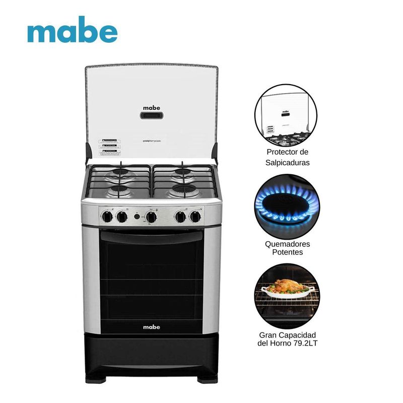 MABE - Cocina Mabe CMP6014AG0 con 4 hornillas Encendido eléctrico Gris