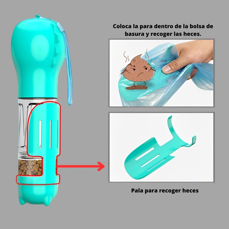 GENERICO - BOTELLA MULTIFUNCIONAL PARA MASCOTA TURQUESA 300 mL