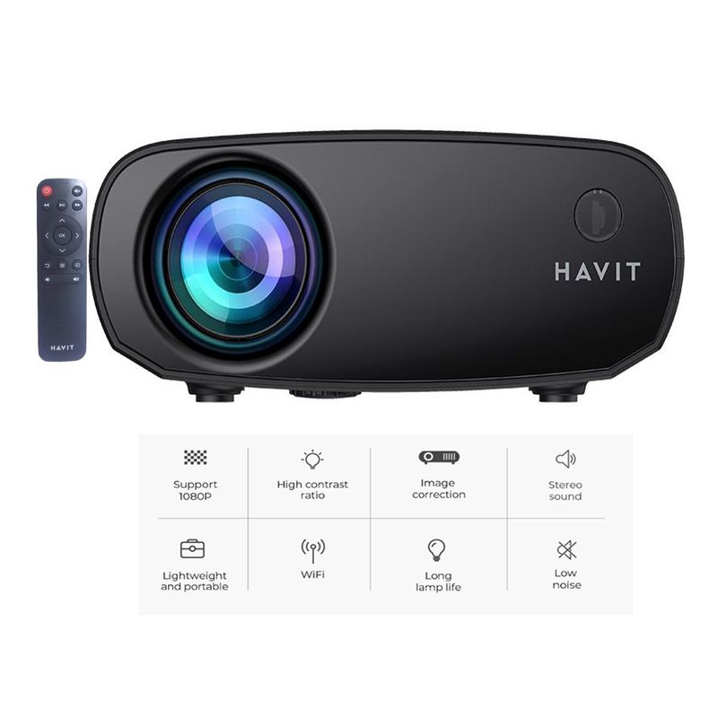 HAVIT - Proyector Havit PJ207 Resolución 1080 HD USB, HDMI y Wifi color negro