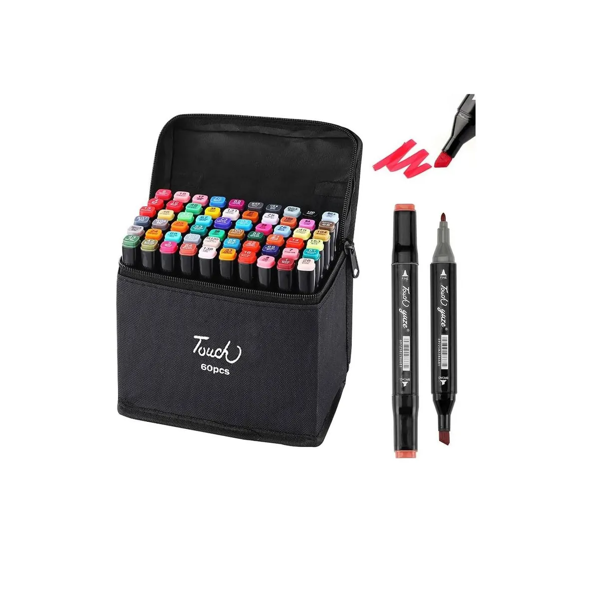 GENERICO - Set de 60 Plumones Marcadores Doble Punta con Estuche