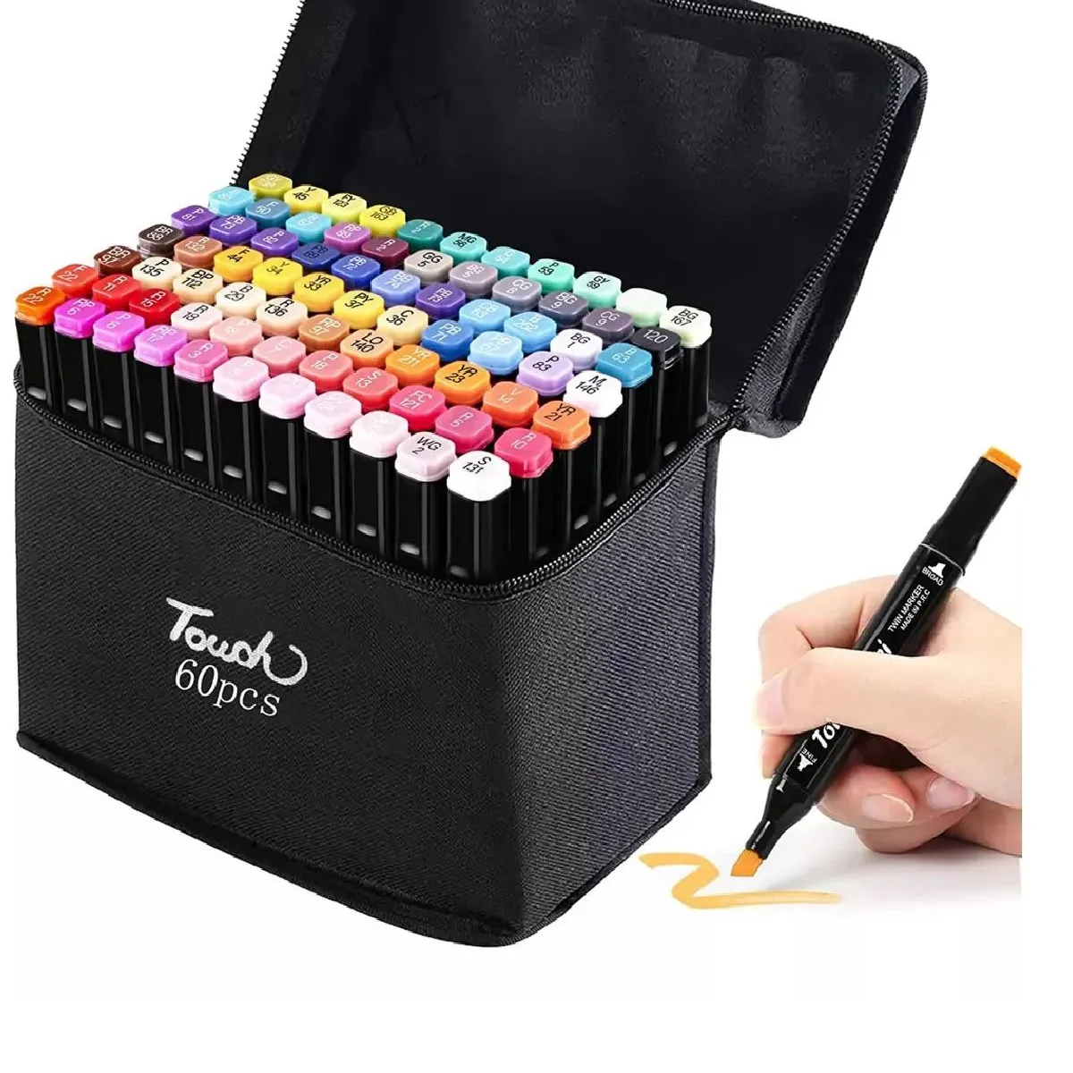 GENERICO - Set de 60 Plumones Marcadores Doble Punta con Estuche