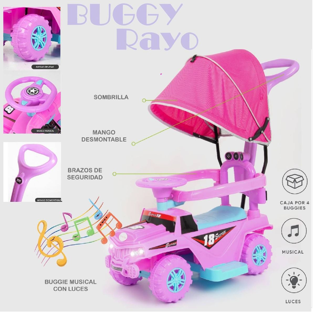 GENERICO - Buggy Corre Pasillos para Niños Monkey Rosa